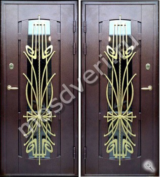 Дверь с филенчатым МДФ, стеклом и кованными элементами - купить от производителя Мосдвери Дверь с филенчатым МДФ, стеклом и кованными элементами
